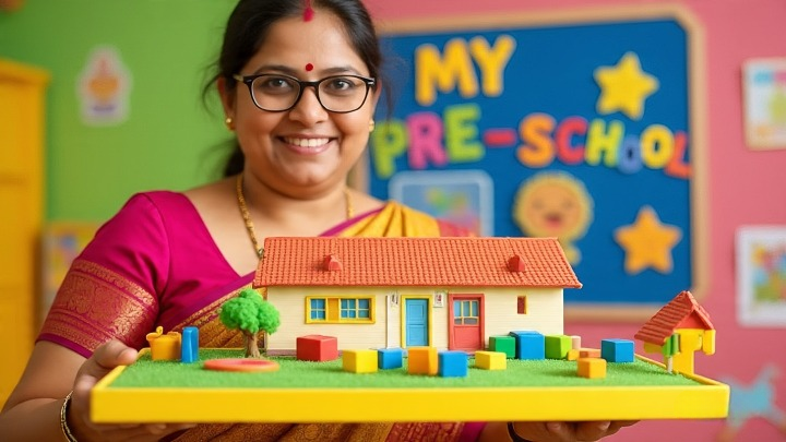 a beautiful indian teacher wearing saree and cleanup